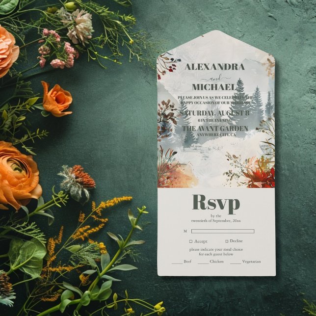 Invitation Tout En Un Pine Tree Forest Mariage à thème rustique (Créateur téléchargé)
