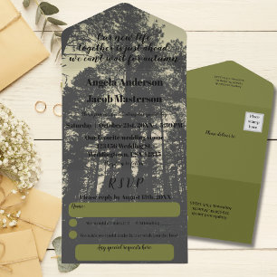 Invitation Tout En Un Pins Olive Green Mariage d'automne