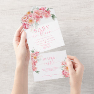 Invitation Tout En Un Piper Peony Baby shower Floral Bébé En Fleur