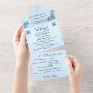 Invitation Tout En Un Pivoine bleue sur bleu 
