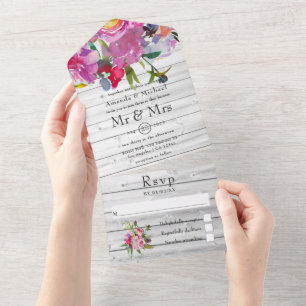 Invitation Tout En Un Pivoines Roses Vintage Jardin Floral Rustique Mari