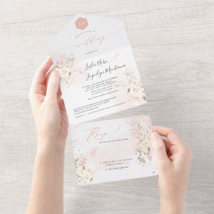 Invitation Tout En Un PixDezines Aquarelle Blush Hyde Cream Roses