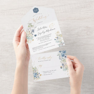 Invitation Tout En Un PixDezines Aquarelle hiver Dusty Blue Coton