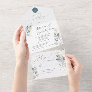 Invitation Tout En Un PixDezines Aquarelle Rustique Gomme Bleue Eucalypt