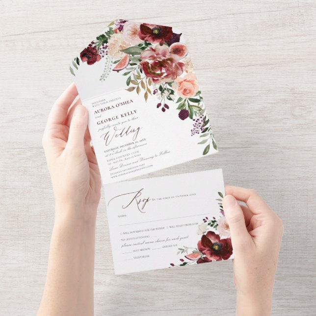 Invitation Tout En Un PixDezines Automne Amour H2 Rustique Marsala Rouge (Déchirure)