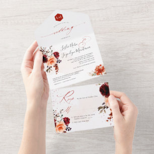 Invitation Tout En Un PixDezines Bouquets d'automne rustique H2 Rose piv