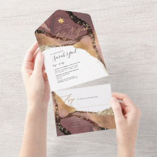 Invitation Tout En Un PixDezines Cosmic Dusty Rose Bat mitzvah Or Tous