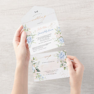 Invitation Tout En Un PixDezines Elegant Blush en Rose Bleu