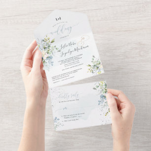 Invitation Tout En Un PixDezines Elégant Dusty Blue Gum Eucalyptus