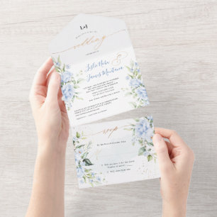 Invitation Tout En Un PixDezines Elégant Dusty Blue Roses