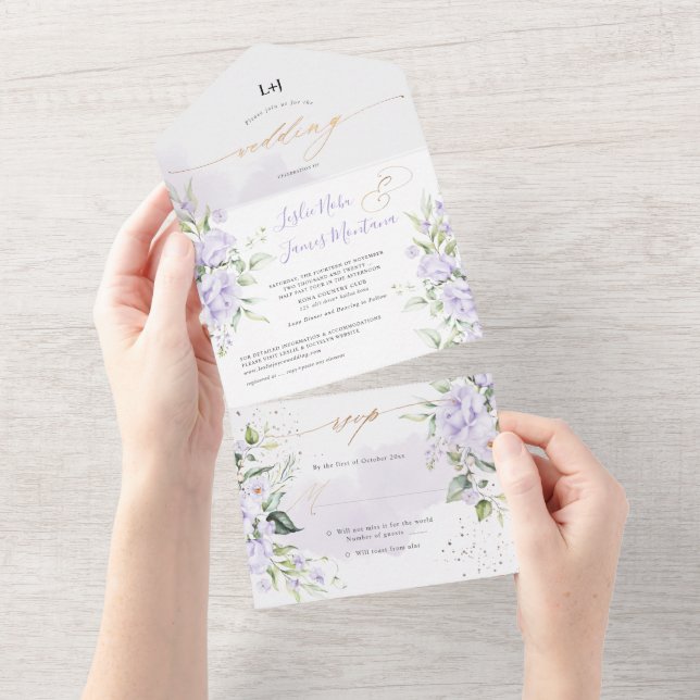 Invitation Tout En Un PixDezines Elégant Dusty Roses violets (Déchirure)