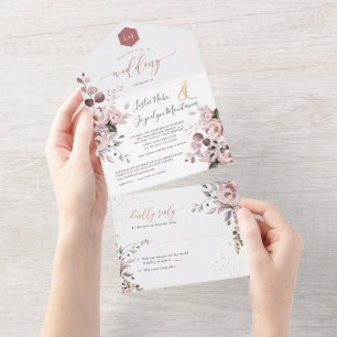 Invitation Tout En Un PixDezines Élégant Rose Poussiéreux+Gum Eucalyptus