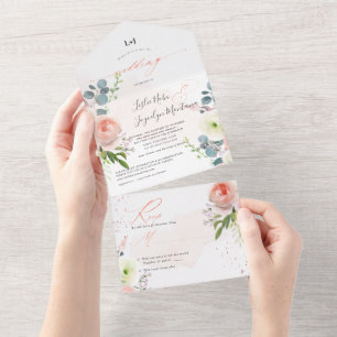 Invitation Tout En Un PixDezines Élégantes Peonies Bleues Tout En Un Inv
