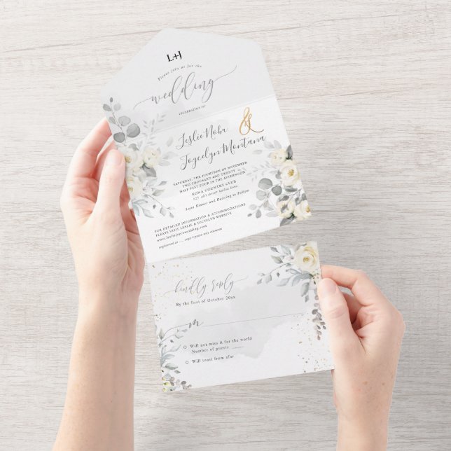 Invitation Tout En Un PixDezines Fleurs blanches élégantes (Déchirure)