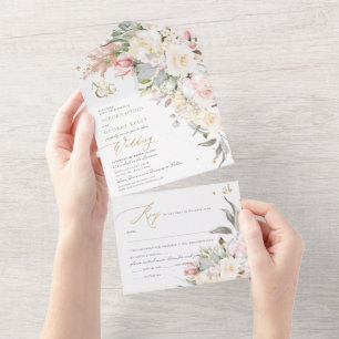 Invitation Tout En Un PixDezines H2 Blush Alabaster Cream Roses
