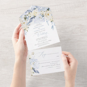 Invitation Tout En Un PixDezines H2 Dusty Blue Flowers Rose Hydrangea