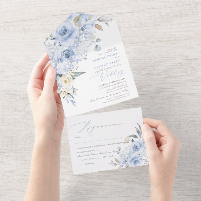 Invitation Tout En Un PixDezines H2 Dusty Blue Roses Hydrangea (Déchirure)