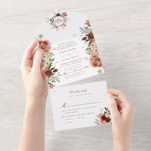 Invitation Tout En Un PixDezines H2  Fleurs aquarelles d'automne Marsala