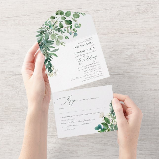 Invitation Tout En Un PixDezines H2 Gum vert rustique Eucalyptus (Déchirure)