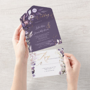 Invitation Tout En Un PixDezines H2 Rustique Dusty Purple Eucalyptus Gol