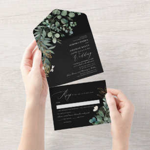 Invitation Tout En Un PixDezines H2 Rustique Green Gold Gum Eucalyptus