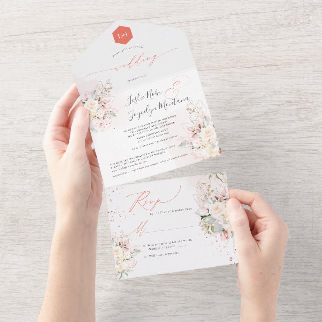 Invitation Tout En Un PixDezines Roses de crème d'aquarelle (Déchirure)