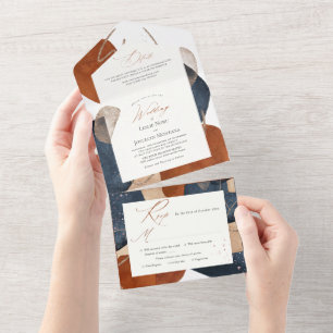 Invitation Tout En Un PixDezines Terracotta Marine Formes Abstraites
