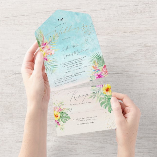 Invitation Tout En Un PixDezines Tropical Paradise Beach Event (Déchirure)