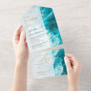 Invitation Tout En Un PixDezines Tropical Paradise Beach Waves Emerald A