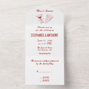 Invitation Tout En Un Pizza Rouge Fantaisiste C'est l'Amour Mariage Ital