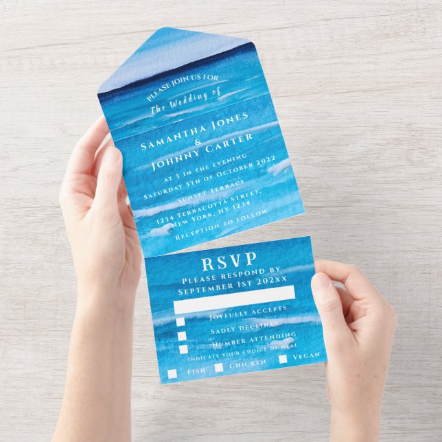 Invitation Tout En Un Plage Aquarelle Tropicale Destination Ocean Wave (Déchirure)