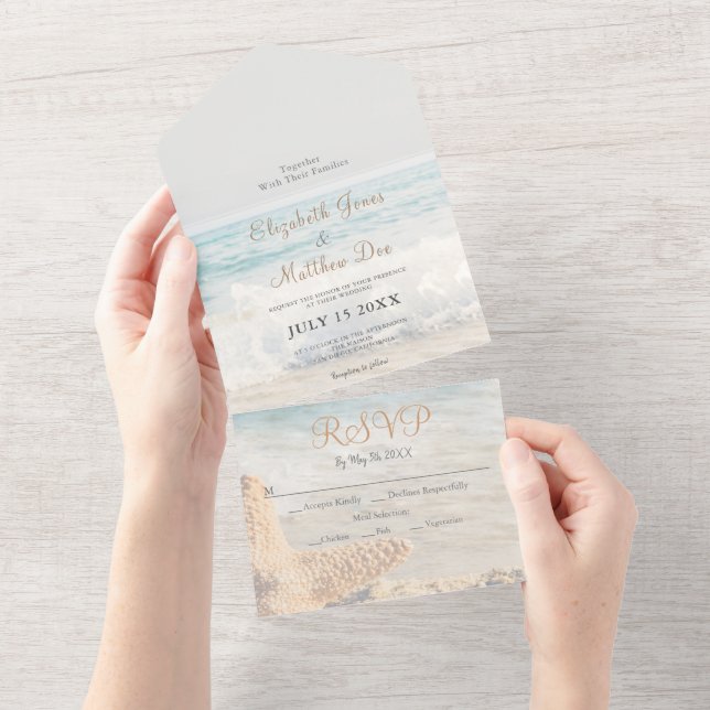 Invitation Tout En Un Plage Balnéaire/Mariage océanique (Déchirure)