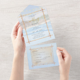 Invitation Tout En Un Plage Chaînes Côtières Lumières Mariage RSVP MENU