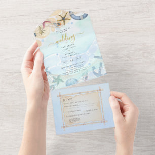 Invitation Tout En Un Plage Côtière Rustique Boho Wedding RSVP MENU All 