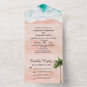 Invitation Tout En Un Plage côtière tropicale Mariage à thème