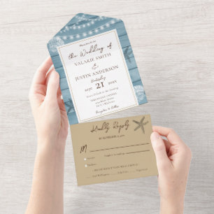 Invitation Tout En Un Plage Rustique Bois Mariage beige
