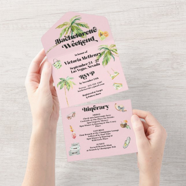Invitation Tout En Un Plage tropicale Bachelorette Week-end Itinéraire (Déchirure)