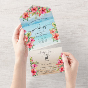 Invitation Tout En Un Plage tropicale Hibiscus tout en un mariage Invite