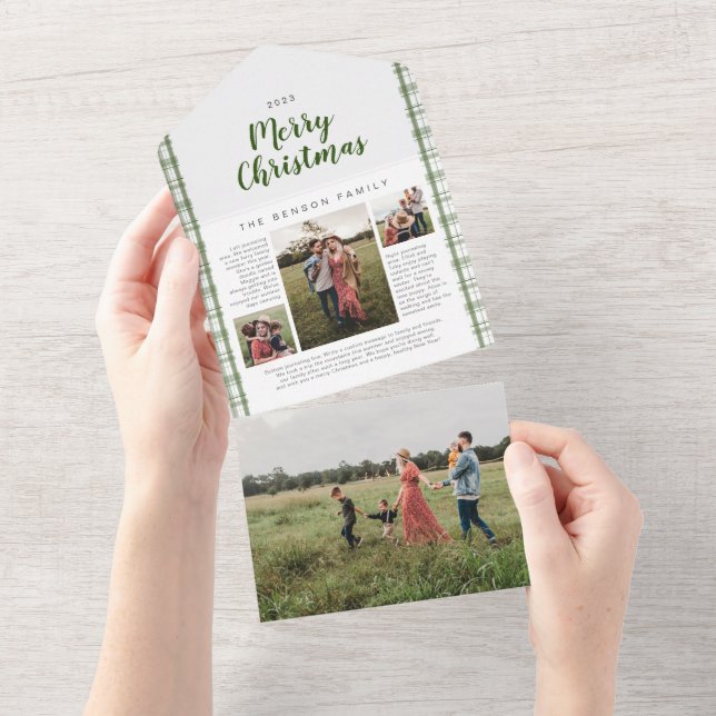 Invitation Tout En Un Plaid Christmas Journal Green 4 Photo Holiday (Déchirure)