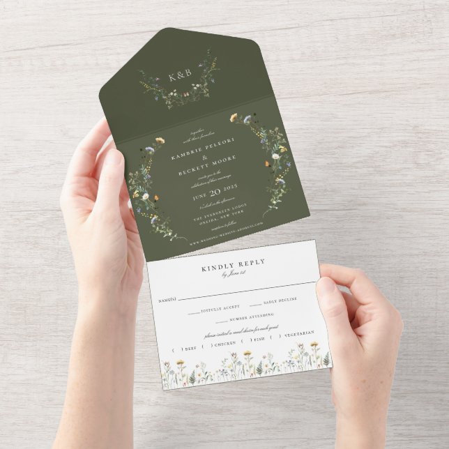 Invitation Tout En Un Plante sauvage Mariage vert olive (Déchirure)