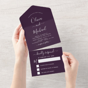 Invitation Tout En Un Plum violet Mariage Typographie moderne RSVP