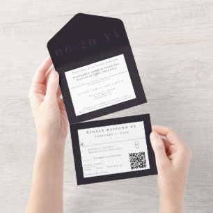 Invitation Tout En Un Plum violet minimaliste Gras Type Mariage