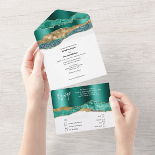 Invitation Tout En Un Porte en marbre bleu turquoise parties scintillant