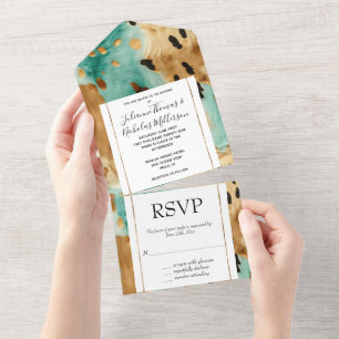 Invitation Tout En Un Poster de animal noir Turquoise or
