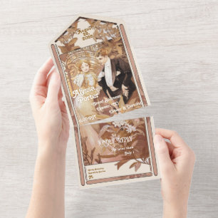 Invitation Tout En Un Poster Mucha vintage tout en un mariage Inviter