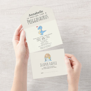 Invitation Tout En Un Preggosaurus Cute Funny Dinosaur Boy Baby shower