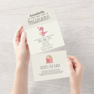 Invitation Tout En Un Preggosaurus mignon Dinosaur Dinosaure Baby shower