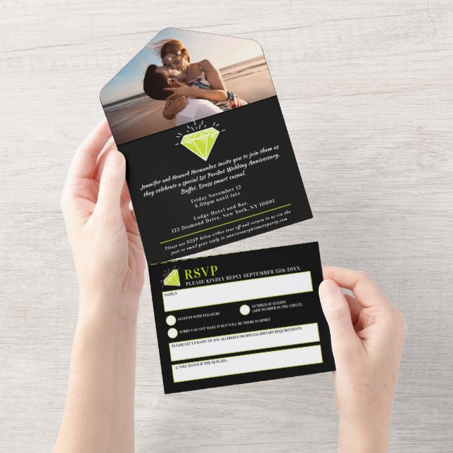 Invitation Tout En Un Premier anniversaire de la fête de Peridot mariage (Déchirure)
