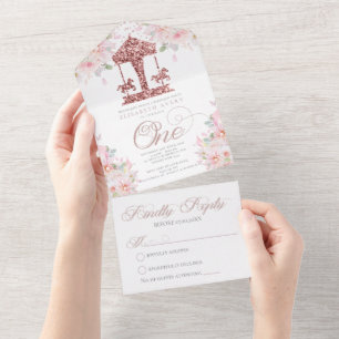 Invitation Tout En Un Premier Carrousel d'anniversaire Parties scintilla