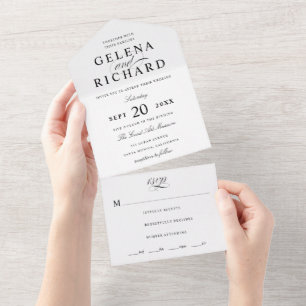 Invitation Tout En Un Prénoms Elégant noir et blanc Mariage officiel